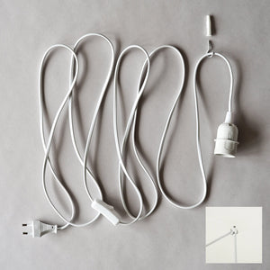 A white cord with a plug and switch to use with the Nautical Ceiling Lamp shaped as Jellyfish