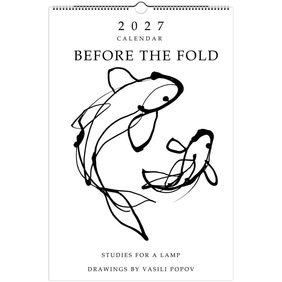 Before the Fold 2027 illustrated wall calendar, A3 11.7 by 16.5 inches, wire bound cover with a pair of koi in one continuous line and the subtitle Studies for a Lamp