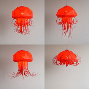 A serie of images showcasing mesmerizing jellyfish shaped Nautical Ceiling Lamp gracefully suspended from ceiling.